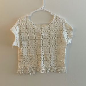 White Crochet Short Sleeve Top (Bikini Cover-Up)